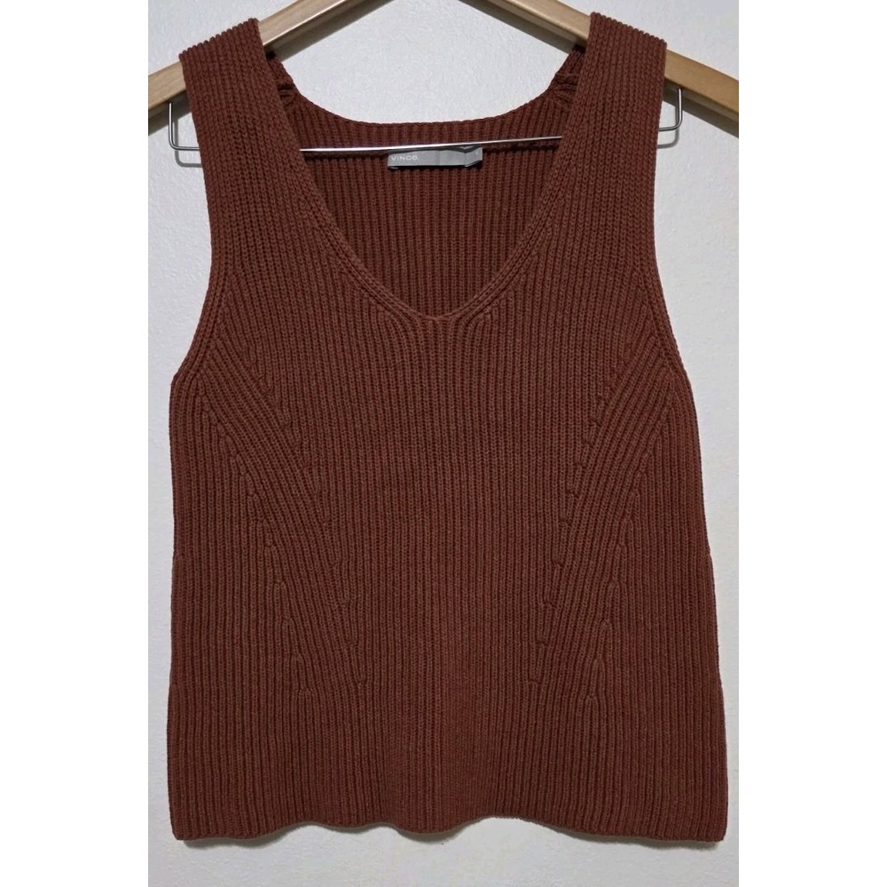 Vince Cotton V-Neck Ribbed Sweater Vest Fig Orange Women XS Casual Grunge Boho